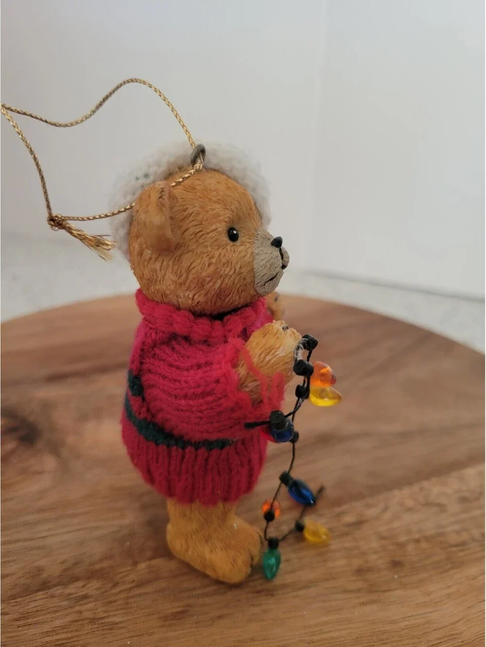 Vintage Teddy Bear Ornament Knit Sweater Christmas Tree String of Lights Xmas